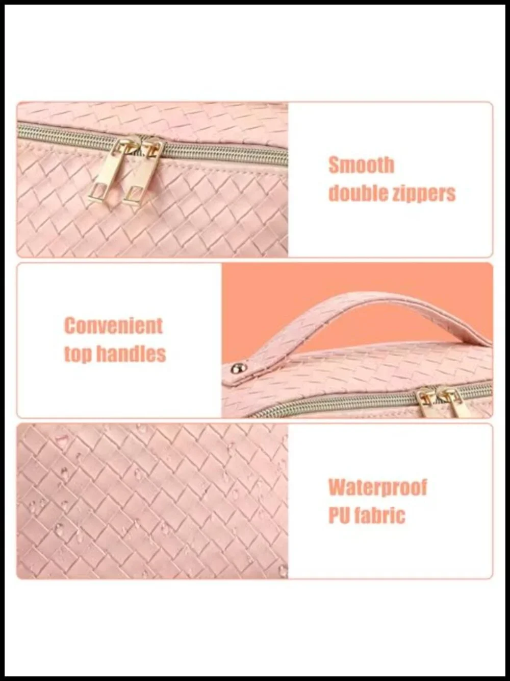 Waterproof Vegan Leather Cosmetic Bag with Brush Compartment and Handle